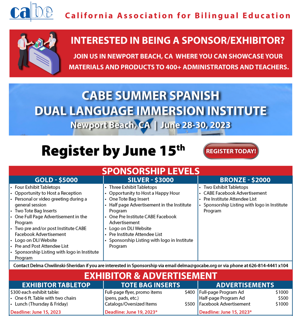 CABEBEBILINGUAL's tweet photo. Calling all Sponsors and Exhibitors! Register for CABE Summer DLI Institute in Newport Beach, CA. For information or to register, visit our website at https://t.co/JZPVsG8NW6
#cabe #dli #dliresources #duallanguageimmersion #duallanguageprogram #duallanguageteachers https://t.co/fIqXetx1Ri