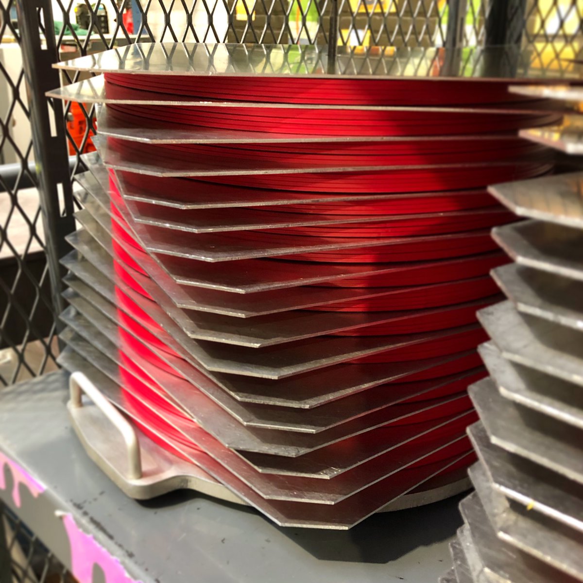 Stairway to Redven. 
#hairwaytosteven 

#scenesfromapressingplant #colorvinyl #colorvinylrecords #redvinyl #chicagopressingplant #diyvinyl #diyvinylpressing #pressedwithloveinchicago #recordpressing #recordpressingplant #vinylpressing #makingvinyl #presslocal