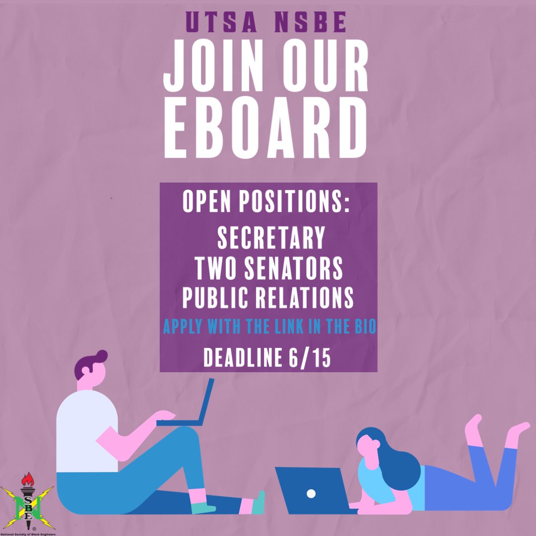 Happy Monday!! 

Interested in joining our eboard? If you want to have a bigger impact and a chance to join the UTSA NSBE eboard. Apply for a open position with the link in our bio.