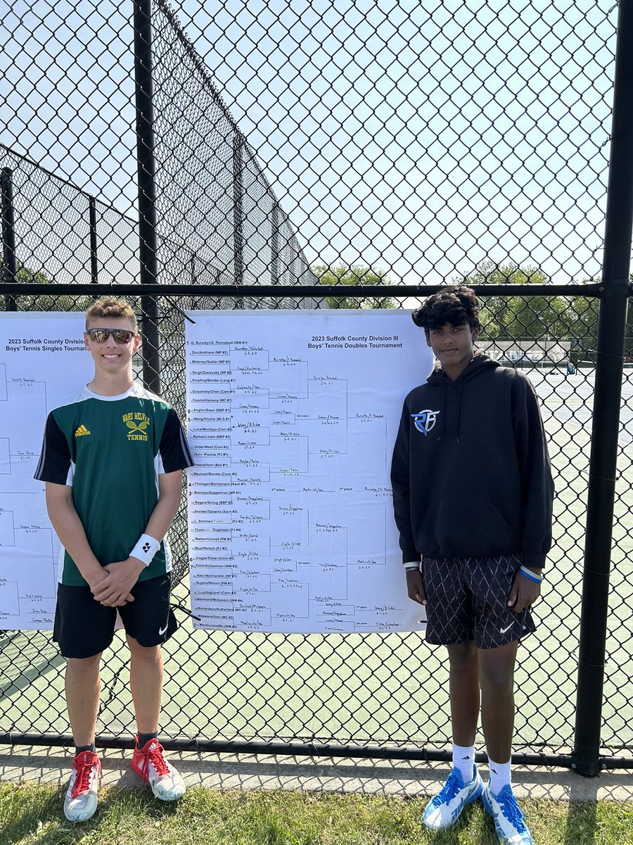 Congratulations to Harshith Pennabadi for winning the singles title and Gabe Bursztyn and Shashank Pennabadi for winning the doubles title in the Suffolk County Division III Boys Tennis Tournament!!!  They will now compete in the Suffolk County Individual Championships.