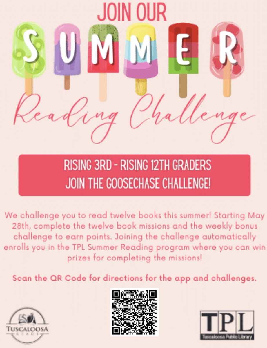Tuscaloosa Magnet Elementary (@tmselementary) on Twitter photo Dive into a great book this summer! Scan the QR code for more information. <a href="/TCSBoardofEd/">T🍏S Board of Ed</a> <a href="/tplbooks/">TuscaloosaPubLibrary</a> <a href="/katybusby19/">Katy Busby</a> <a href="/tuscaloosareads/">Tuscaloosa Reads</a> Dive into a great book this summer! Scan the QR code for more information. <a href="/TCSBoardofEd/">T🍏S Board of Ed</a> <a href="/tplbooks/">TuscaloosaPubLibrary</a> <a href="/katybusby19/">Katy Busby</a> <a href="/tuscaloosareads/">Tuscaloosa Reads</a>