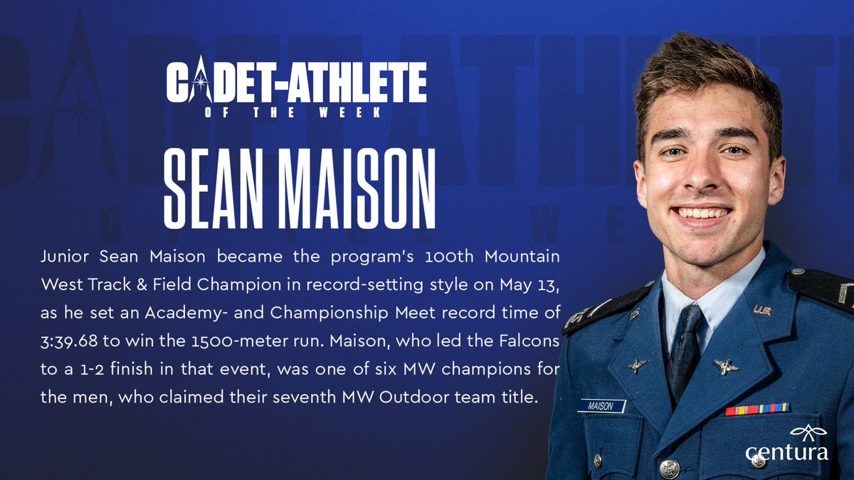 Congratulations to <a href="/AF_TFXC/">Air Force Track & Field/XC</a>'s Sean Maison, who is your Cadet-Athlete of the Week!