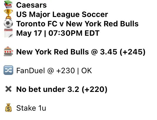 🚀 MLS bet alert in two days! 🏟️

Grabbed NY Red Bulls at an incredible +245. The odds are way too high and dropped! 📉⚽️

But hey, we've got plenty of other exciting bets lined up recently too. Check them out on my Telegram channel! 📲 

#MLS