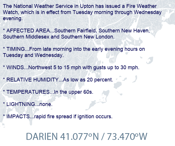 CT_StormWatcher's tweet photo. Local Weather Alert: Fire weather watch in effect from tuesday morning through wednesday evening for coastal southern connecticut https://t.co/prVGaXNFeh