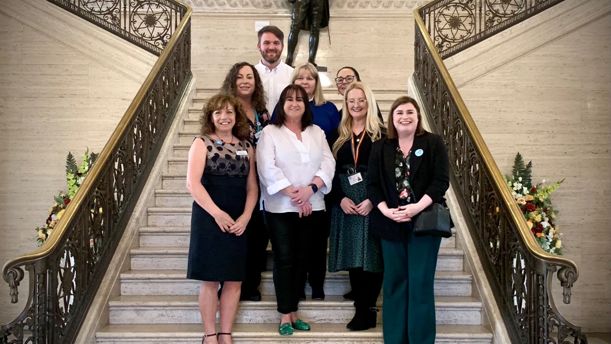mathews_orla's tweet photo. A great start to Dementia Action Week at Stormont @AlzSocNI with Regional DSIL Colleagues &amp; @healthdpt @grace_reihill 
Highlighting the importance of accessible, timely &amp; compassionate diagnosis with @Dementia_NI member Davie McElhinney sharing his experience.
🧡💜 #DAW2023 💙🧡 https://t.co/H9Re3U1x6S