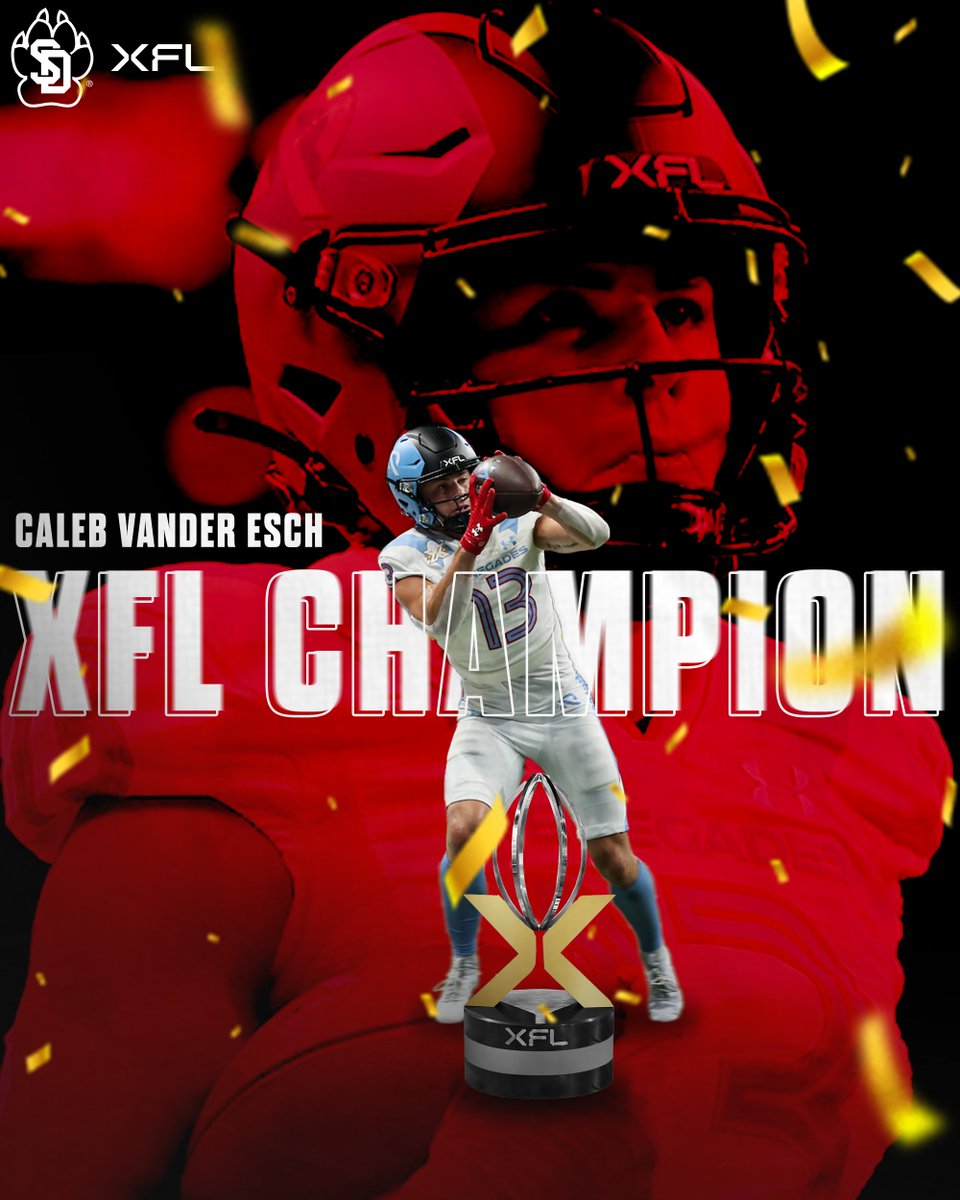 SDCoyotesFB's tweet photo. 𝗥𝗶𝗻𝗴 𝗵𝗶𝗺❗️💍

Congrats to @caleb_ve on winning the XFL Championship with the @XFLRenegades! 

#XFLChampionship x #ProYotes 🐾 https://t.co/5hMk4gKzFc
