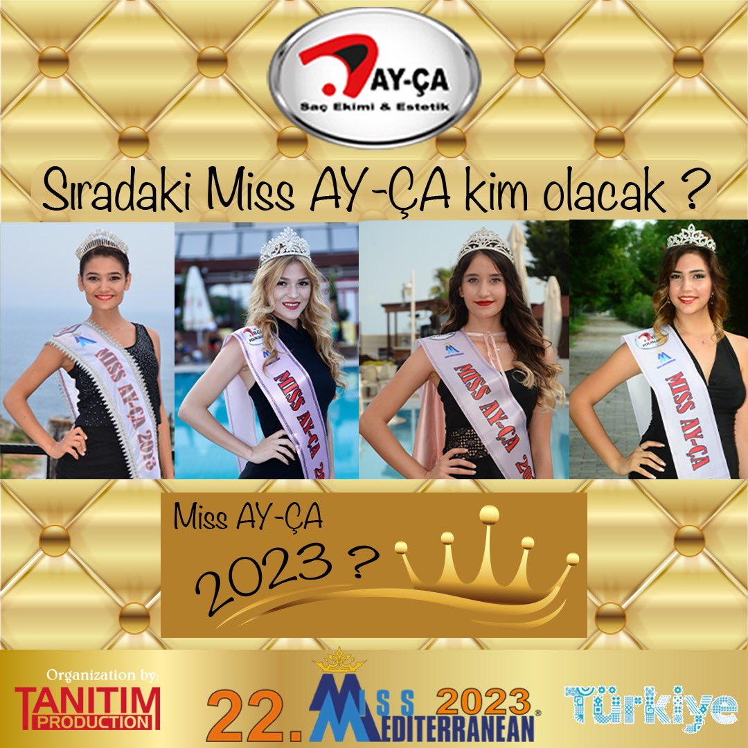 aycaestetik's tweet photo. 22. Miss Mediterranean güzellik yarışmasında bu yıl ki Miss AY-ÇA bakalım kim olacak?
5. kez ana sponsor olduğumuz yarışmanın bu yıl ki finalinde,2018 Miss AY-ÇA İpek Arsu tacını 2023 Miss AY-ÇA güzeline devredecek👑
#antalya #iyigeceler #missmediterranean #missayça @anasponsortr https://t.co/636T7QkAOj