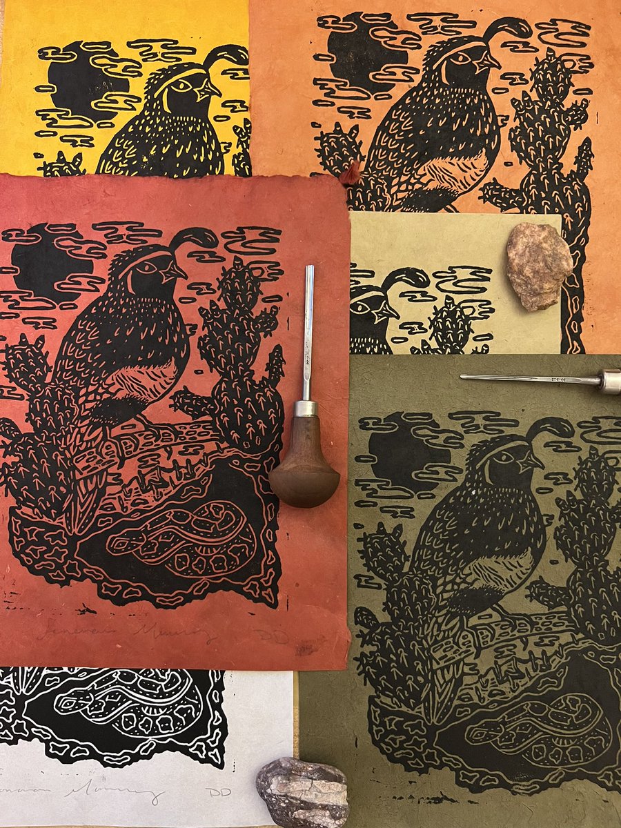 DaniOutside's tweet photo. Quail prints on Sonoran inspired colors. Very excited with how these came out! And really loving those colors. https://t.co/PvLwmThBlk