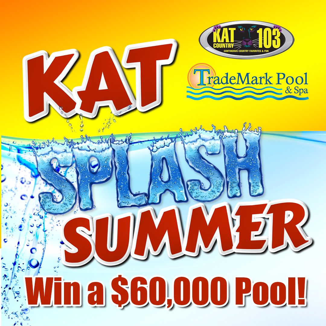 KATCOUNTRY103's tweet image. Kat Splash Summer is officially underway! Listen to Kat Country 103 weekdays around 7:20am, 11:20am and 4:20pm for the “Cue to Call” and your chance to qualify for the grand finale and compete to win a $60,000 in-ground pool courtesy of @trademarkpoolandspa and @katcountry103