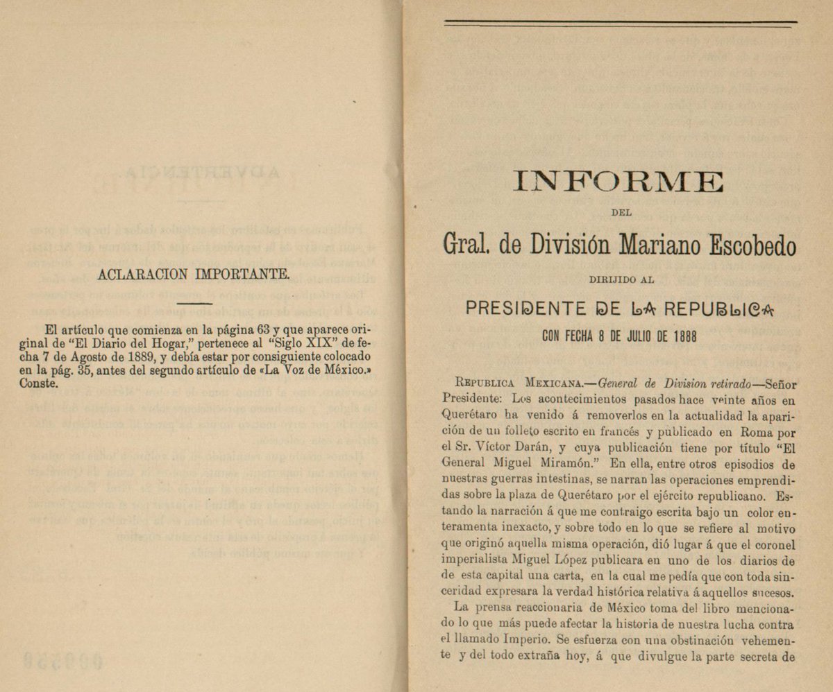 Maximiliano y la toma de Querétaro: recopilación de los artículos que, con motivo de este histórico asunto ha publicado últimamente tanto la prensa liberal como la conservadora.
📗👇
cdigital.dgb.uanl.mx/la/1080017868/…