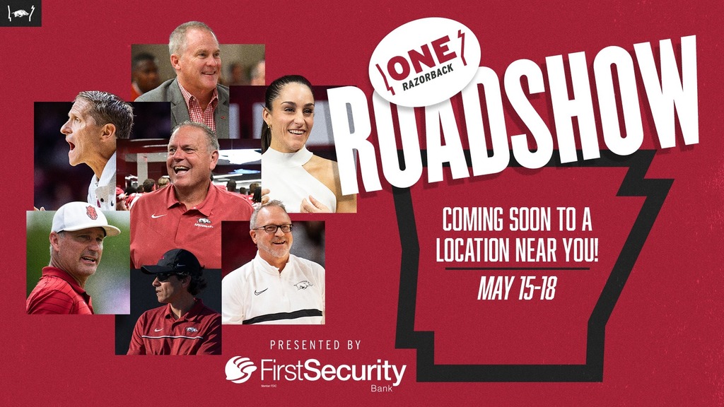 Join us TONIGHT for the ONE Razorback Roadshow at the River Waterfront Steak &amp; Grill. Doors open at 5:30, with the program beginning at 6 p.m. 

Join Director of Athletics Hunter Yurachek, Men’s Basketball Coach Eric Musselman, Women’s Basketball Coach M… instagr.am/p/CsR2fnjB-Vb/