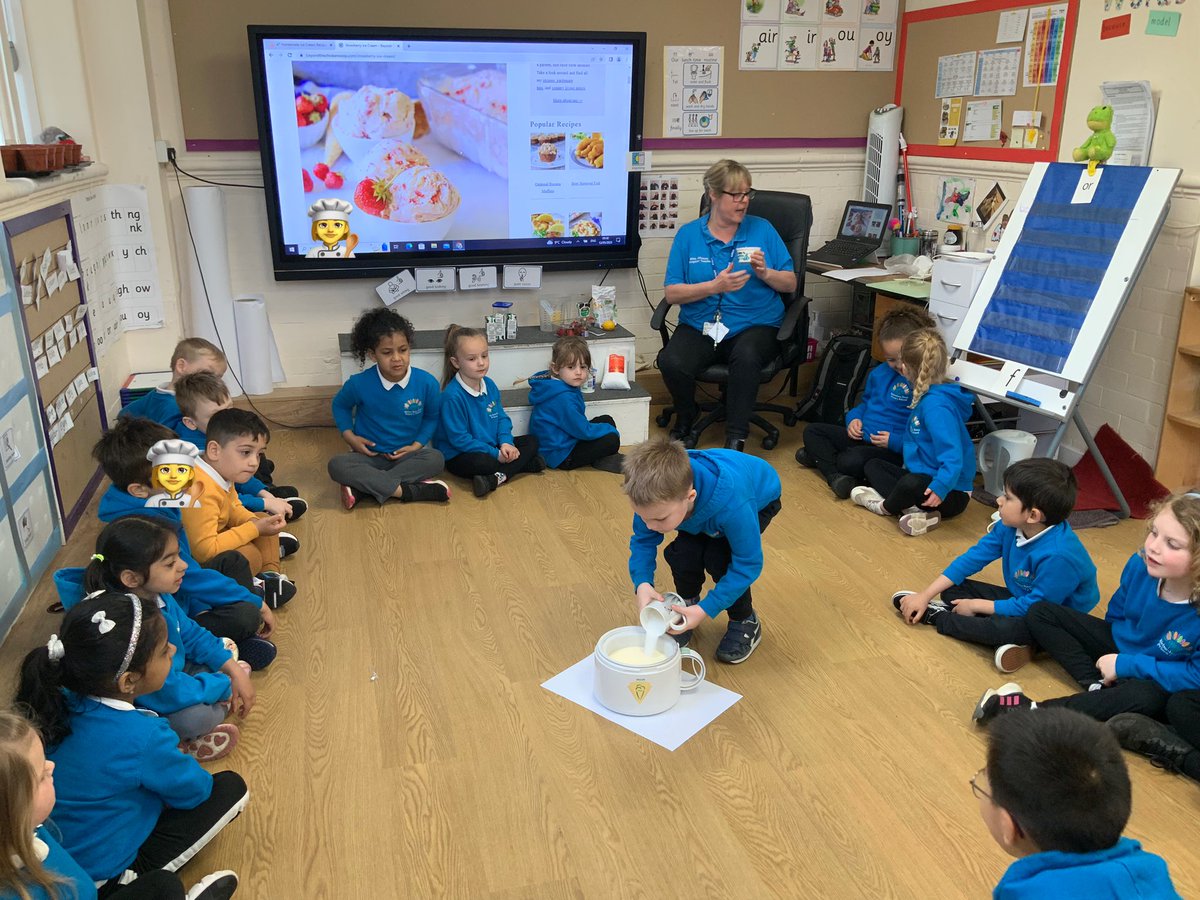 rdpsreception's tweet photo. We have been learning about food chemistry by making strawberry ice cream in reception. We enjoyed our finished product with a waffle cone! #rdpsbutterflies #scienceisfun https://t.co/d5zxS3n4zy