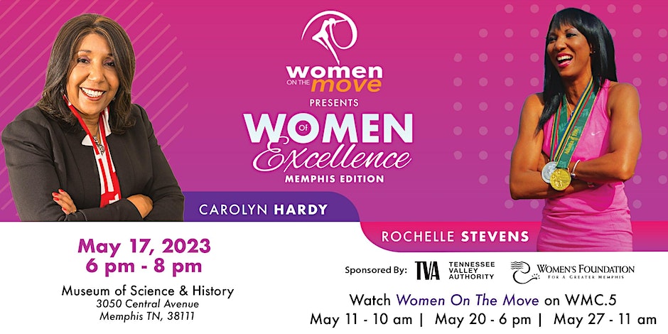 We are proud to sponsor the Memphis Edition of Women of Excellence celebrating #CarolynHardy and #RochelleStevens! Join us on Wednesday, May 17 from 6-8 p.m. at MOSH. This is a free event but registration is required on Eventbrite. Bit.ly/WOTMMemphis