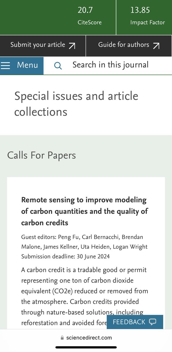 Dr_Peng_Fu's tweet photo. Finding journals to publish your research on carbon/carbon credit? Consider submitting your work to our special issue at Remote Sensing of Environment (IF: 13.85). More details are here https://t.co/hq3Ta58VDE 
@CBernacchi @jamesrkellner @DLR_en @JohnHQuigley #remotesensing https://t.co/BiMGqolhnm