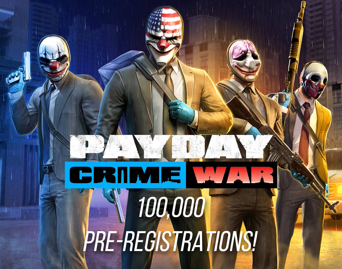 100K PRE-REGISTRATIONS! Thanks for the support, Heisters! 👊 PAYDAY Crime War is coming soon, pre-register today! 

ANDROID - Pre-reg here: buff.ly/3LpmgA0 
iOS - sign up to our newsletter for updates: buff.ly/3AJnIsk