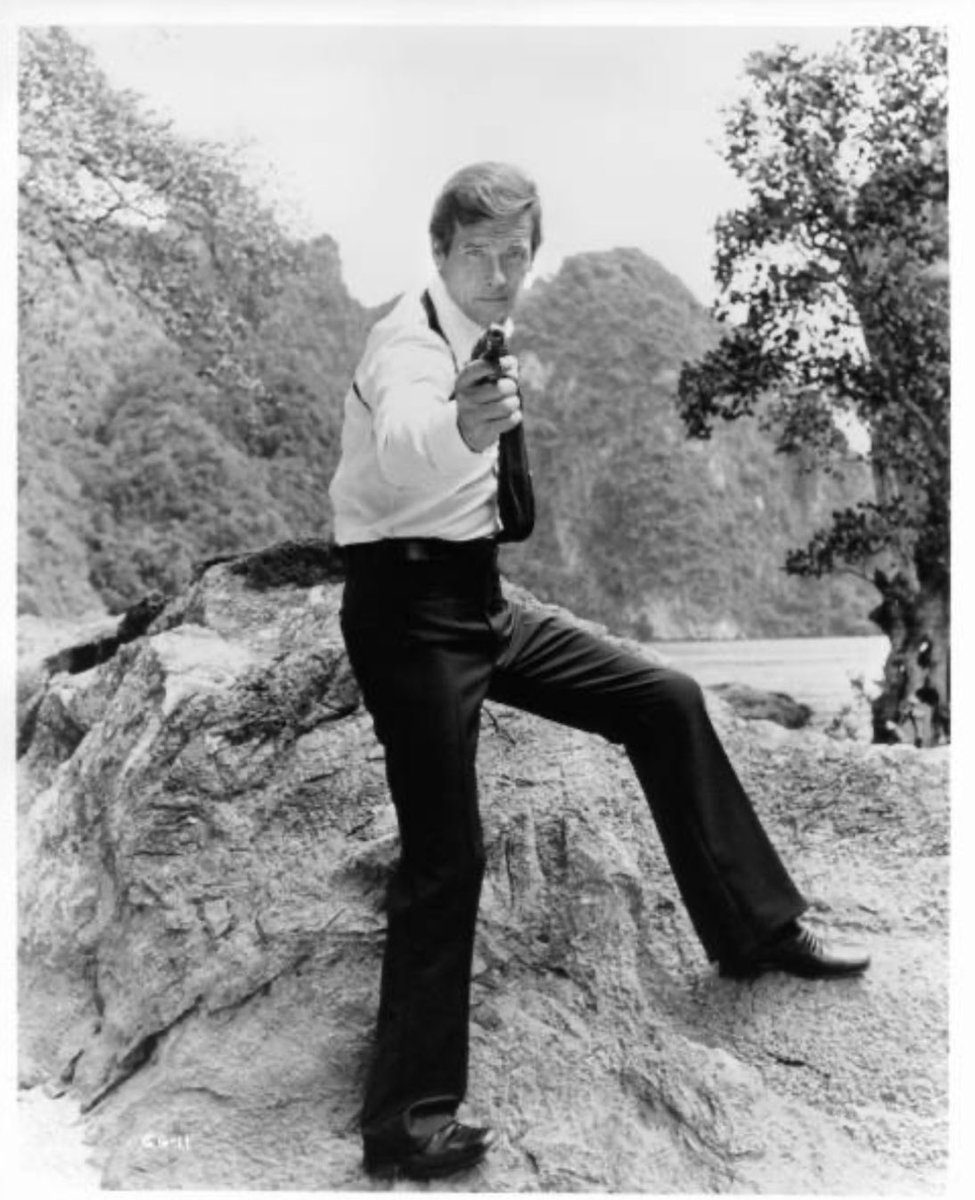 Roger posing in #TheManWithTheGoldenGun #70sfilm #70sMovie #JamesBond #007 #RogerMoore
