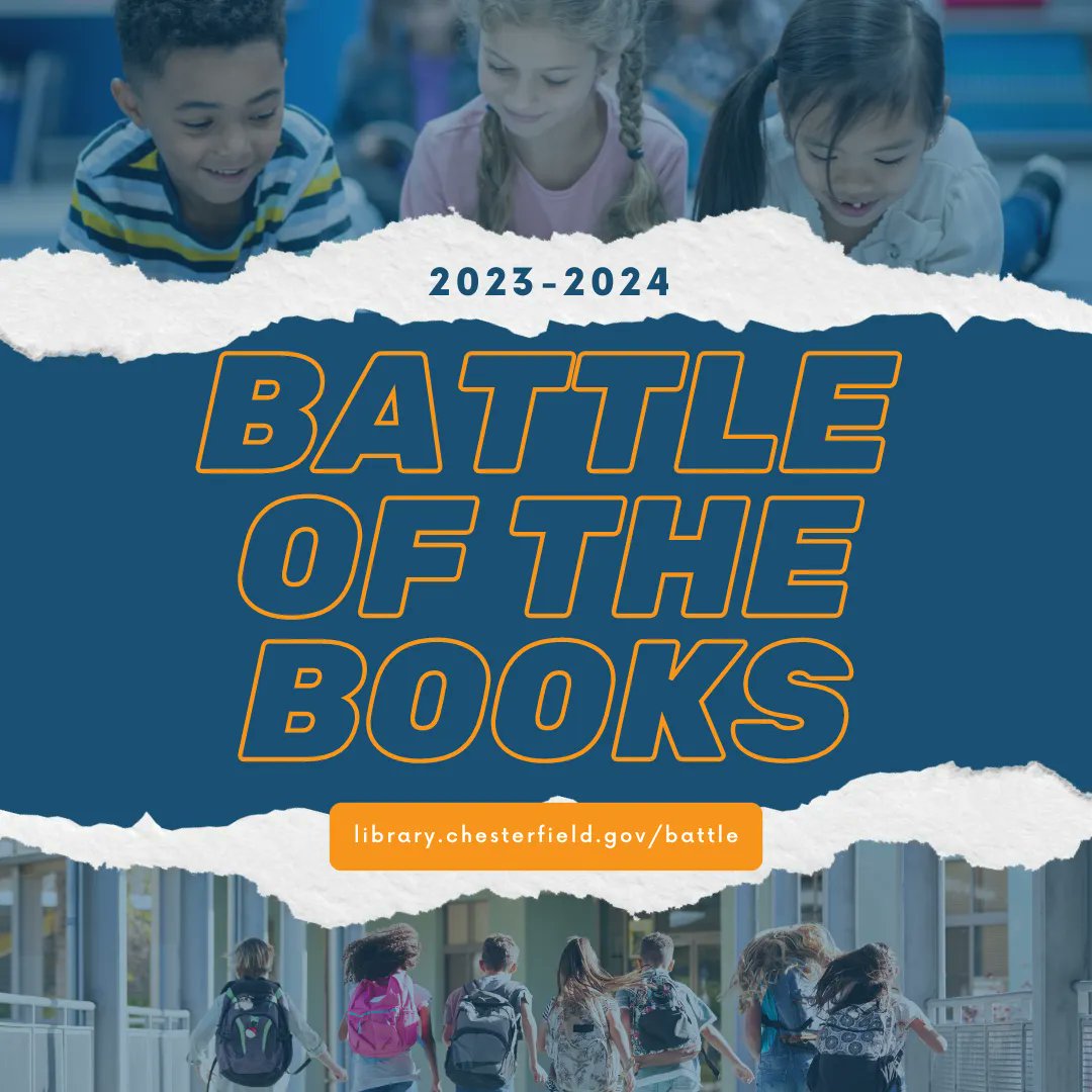 Chesterfield Library (@ccplva) on Twitter photo Calling all young readers! 📣 The moment you've been waiting for has arrived! <a href="/ccpsinfo/">Chesterfield Schools</a> proudly presents the 'Battle of the Books' Elementary school list for the 2023-2024 academic year. Prepare for an epic literary journey. 📖✨
buff.ly/3W3lxJG Calling all young readers! 📣 The moment you've been waiting for has arrived! <a href="/ccpsinfo/">Chesterfield Schools</a> proudly presents the 'Battle of the Books' Elementary school list for the 2023-2024 academic year. Prepare for an epic literary journey. 📖✨
buff.ly/3W3lxJG