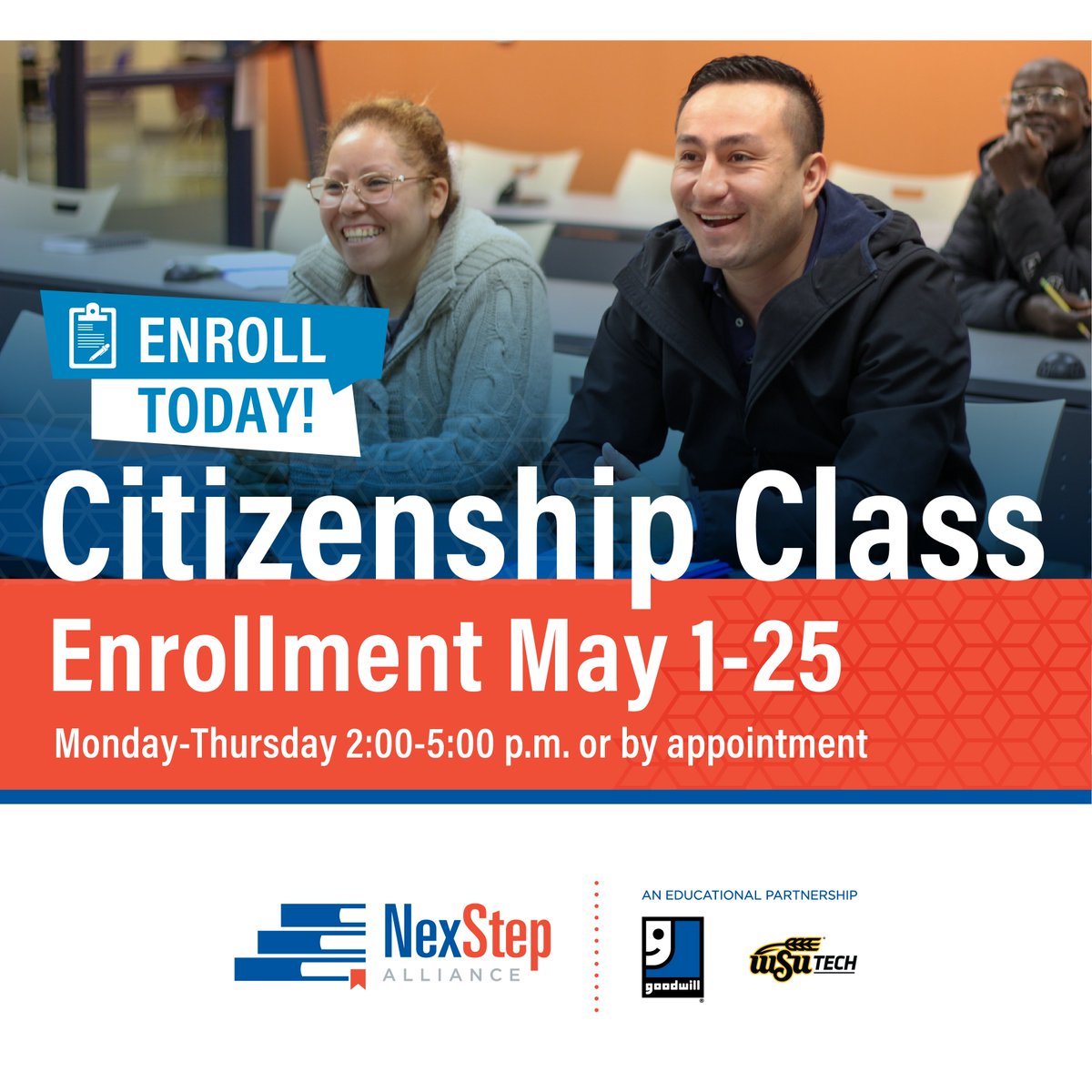 Our Citizenship Classes are currently enrolling for June! Enrollment is through May 25th. Call us to learn more at 316-677-1150!

🔴 Learn about the naturalization process
🔴 Study for the citizenship civics test
🔴 Practice for the citizenship interview