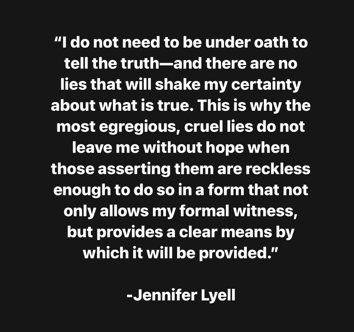 Jenlyell's tweet image. My statement—reiterated without any change from its initial release in late November and posted here now in light of additional filing in second forum and jurisdiction. It—and all it represents—has not and will not change.