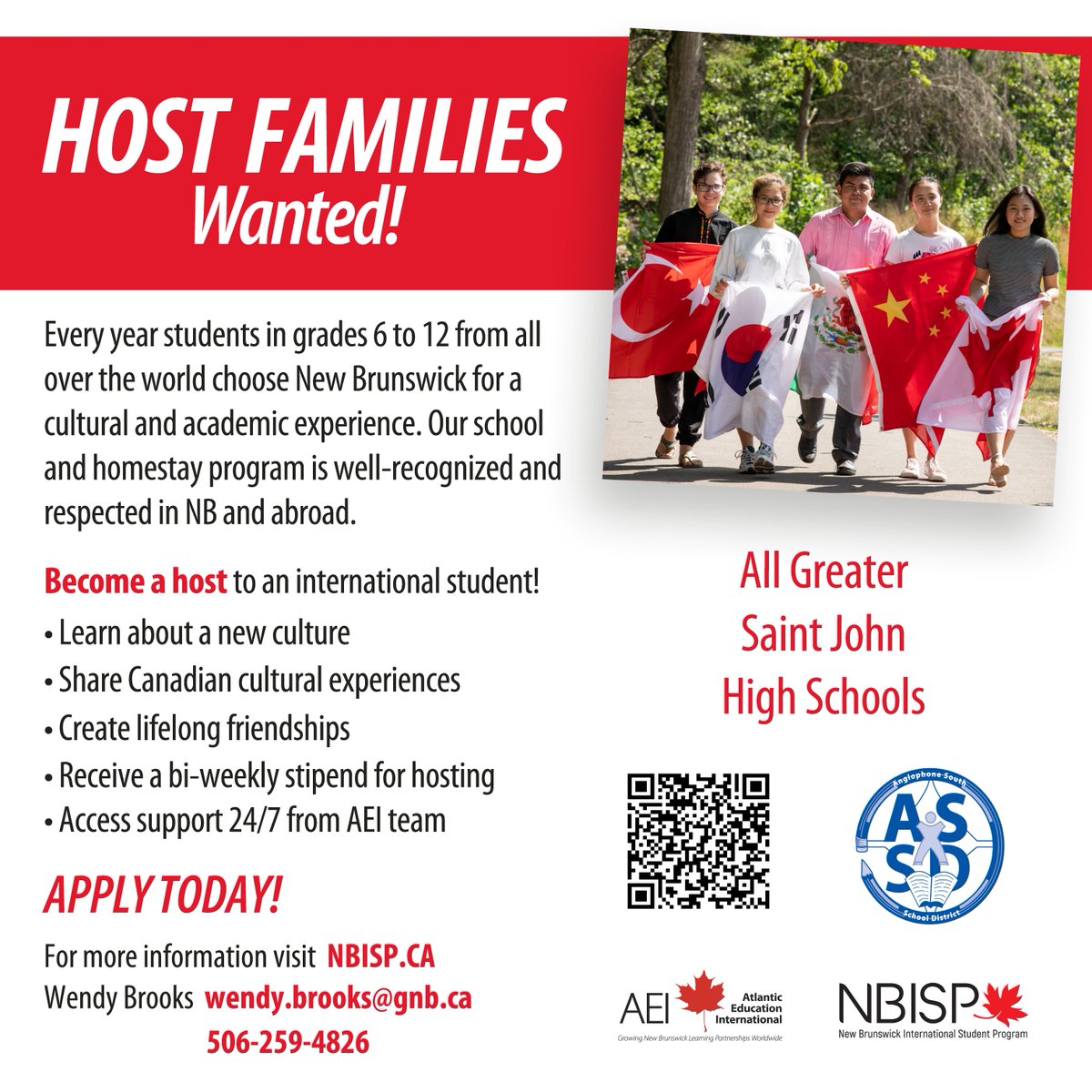 Rothesay_NB's tweet photo. The New Brunswick International Student Program is currently seeking more individuals and families to become hosts to international students for all Greater Saint John High Schools!

Apply today! Learn more about the program by visiting: https://t.co/Ay49Ft628K https://t.co/v2XUUaojEG