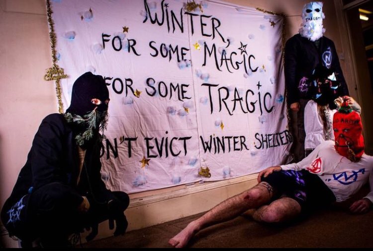 We’re the Autonomous Winter Shelter, a collective that came together to house each other during this crisis. This developed into a resilient social centre hosting workshops, open mics and more. We’re retiring our Twitter reluctance to inform you that our future’s under threat