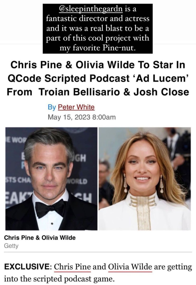 WildeUpdates's tweet image. 🚨 Olivia Wilde and Chris Pine will star In QCode Scripted Podcast  'Ad Lucem' From Troian Bellisario &amp;amp; Josh Close!