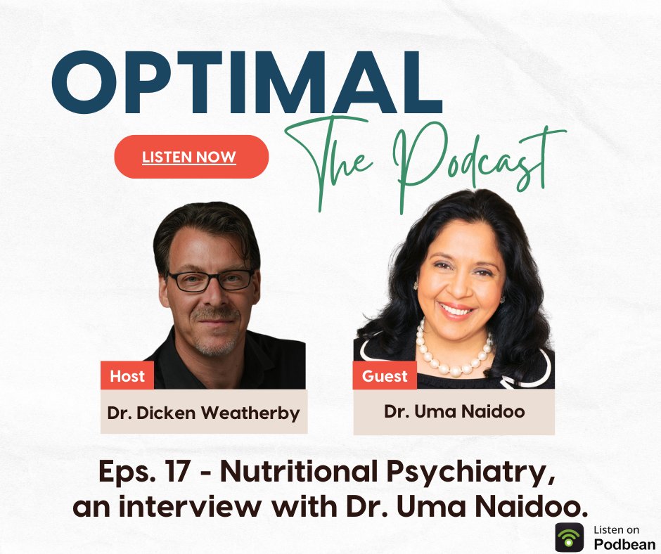 New Podcast Alert🚨: Episode 17, Nutritional Psychiatry. This week on Optimal - The Podcast, Dr. Uma Naidoo joins Dr. Dicken Weatherby, and Beth Ellen DiLuglio.  bit.ly/41DZPwY
#optimaldx #newpodcast #podbean #fbca #bloodchemistry #functionalhealth #nutritionalpsychiatry