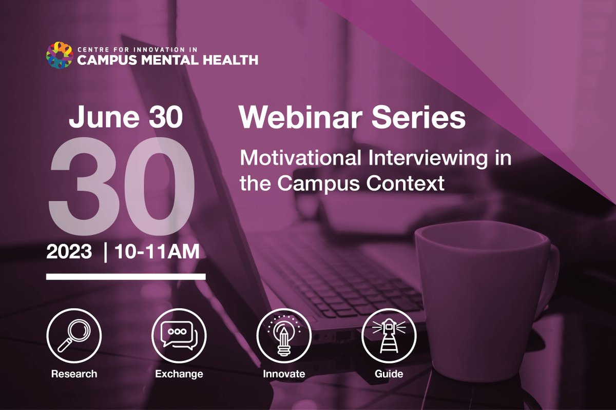 CMHInnovation's tweet photo. On June 30th, @CMHAToronto's April Trewhitt joins us for a webinar about motivational interviewing and to discuss why it is an ideal methodology to use with students. Don't miss it! Register today: https://t.co/IEemCZCSHv

#ONpse #CampusMentalHealth #CampusMH https://t.co/MY6NAKvR1k
