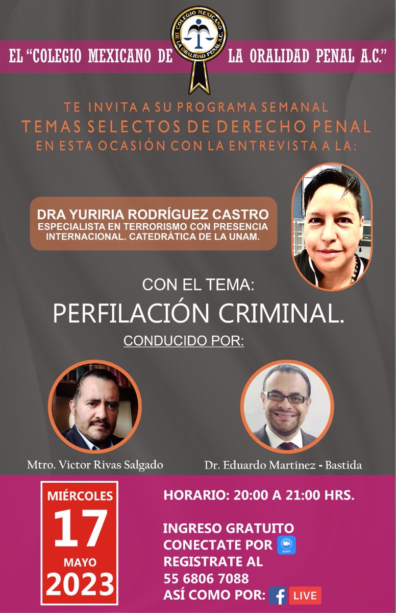 yuririaunam's tweet photo. Los esperamos en mi próxima conferencia sobre #CriminalProfiling #PerfilaciónCriminal ⁦@CleuUniversidad⁩ ⁦@SoChiCrim⁩ ⁦@CriminologiaUdG⁩ ⁦@Laboratorio_SQ⁩ ⁦@eld_oficial⁩ ⁦@IFP_CDMX⁩ ⁦@INACIPE⁩ ⁦@UNAM_MX⁩ ⁦@UNAM_FCPyS⁩ https://t.co/Qvlu3kynnQ