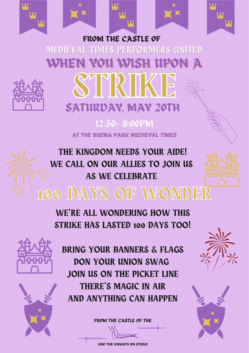 100 days on strike! If you’re near Orange County, come join @MTUnitedCA on the picket line this Saturday (May 20th) #UnionizeCalifornia