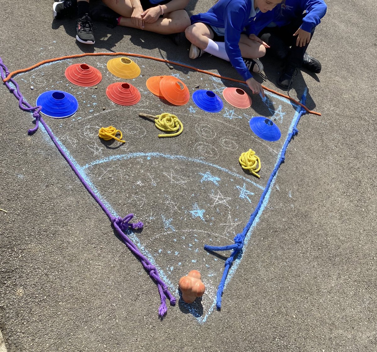 WfaYear5's tweet photo. To introduce our new enquiry we went outside to create maps of the Big Bang theory #wfascientists @Cabotfederation https://t.co/5zl5n8yj4P