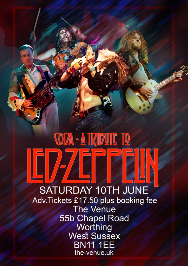 Less than four weeks to go for this show! Get your tickets now!

seetickets.com/event/coda/the…

#thevenue #worthing #brighton 
#johnbonham #robertplant #jimmypage#ledzeppelintribute  #ledzeppelinfans #marshallamplification #ludwigdrums #paistecymbals #gibsonguitars #yamahamusiceurope