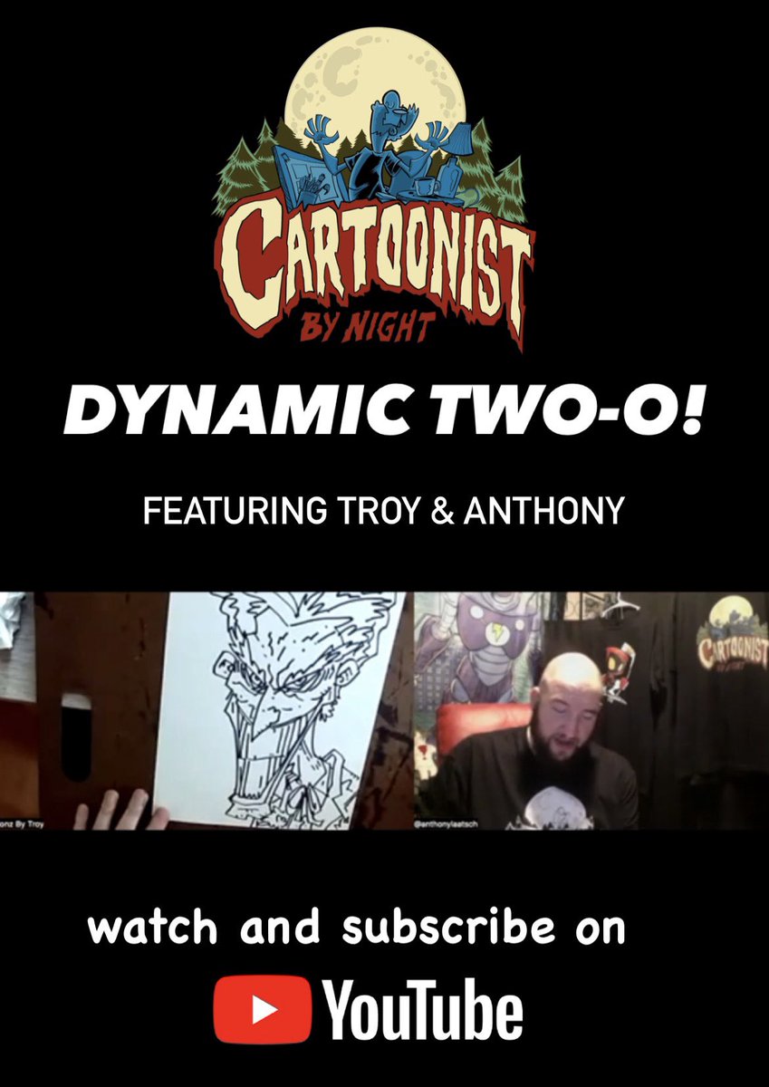 CartoonByNight's tweet photo. https://t.co/SwwhIQUrdQ

A new episode is available on YouTube! 

The Dynamic Two-O episodes will feature 2 of our 4 cartoonist heroes talking and drawing whatever they want!

We appreciate the likes, subscriptions, the comments and the shares! https://t.co/h9cwIzR8Cw