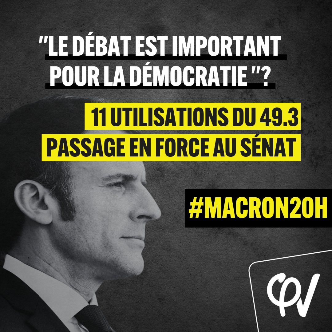 FranceInsoumise's tweet photo. 🔴 DIRECT : ce soir, Emmanuel Macron s'exprime sur TF1

➡️ La macronie veut imposer deux ans de plus de travail aux Français·es, se fait le marche-pied de l’extrême droite, veut une « pause » contre l’urgence climatique. Qui est vraiment dans un « déni de réalité » ?

#Macron20h https://t.co/D8w8MUY8Ap