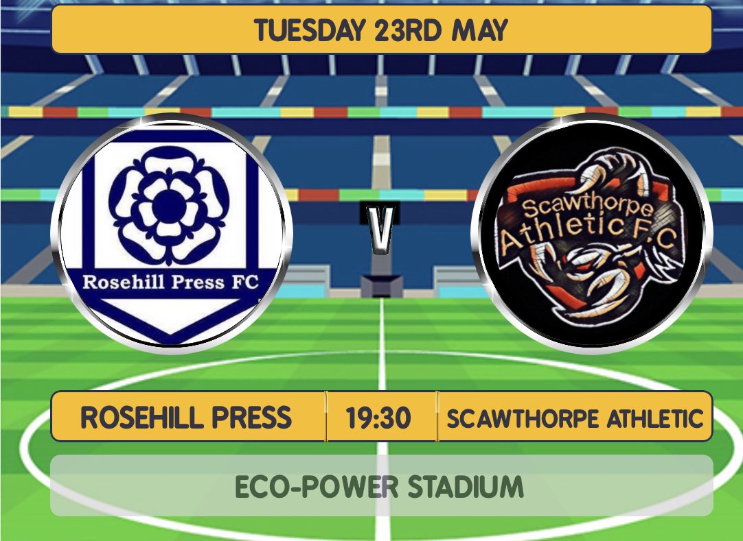 _RosehillFC's tweet photo. Next Tuesday we sign off for the season in the final of the Doncaster & District FA Sunday Challenge Cup.
We face Premier League side @ScawthorpeFc
The game will be played on the main pitch at the Eco-Power stadium
#WARAW #UTRHP https://t.co/TYZsAiMrwX