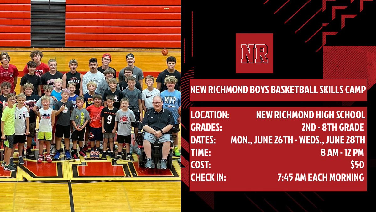 🏀 Summer Camp‼️ Join us for 3 days of having fun and getting better! 

Sign up today: forms.gle/UxRJt679G31f1f…

#WeAreNR