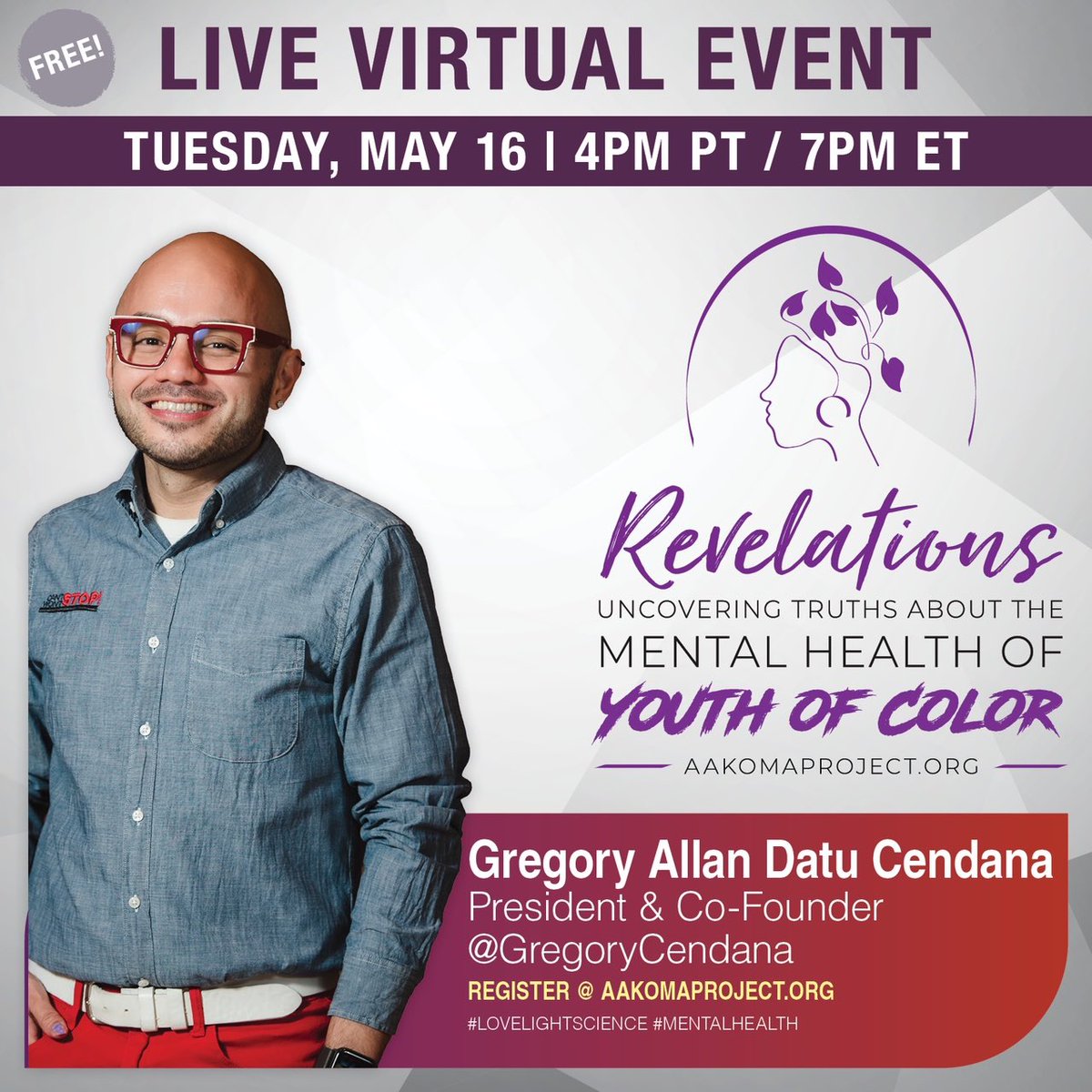 Can’t Stop! Won’t Stop! (@cswsconsulting) on Twitter photo Join our Pres. & Co-Founder <a href="/gregorycendana/">Gregory Allan Datu Cendana 🏳️🌈🇵🇭</a>, & many more for a one-of-a-kind event hosted by the <a href="/AAKOMAProject/">The AAKOMA Project</a>: 'Revelations: Uncovering Truths About The Mental Health of Youth of Color' on May 16th & 17th at 4pm PT/7pm ET. Visit aakomaproject.org to sign up & learn more! Join our Pres. & Co-Founder <a href="/gregorycendana/">Gregory Allan Datu Cendana 🏳️🌈🇵🇭</a>, & many more for a one-of-a-kind event hosted by the <a href="/AAKOMAProject/">The AAKOMA Project</a>: 'Revelations: Uncovering Truths About The Mental Health of Youth of Color' on May 16th & 17th at 4pm PT/7pm ET. Visit aakomaproject.org to sign up & learn more!