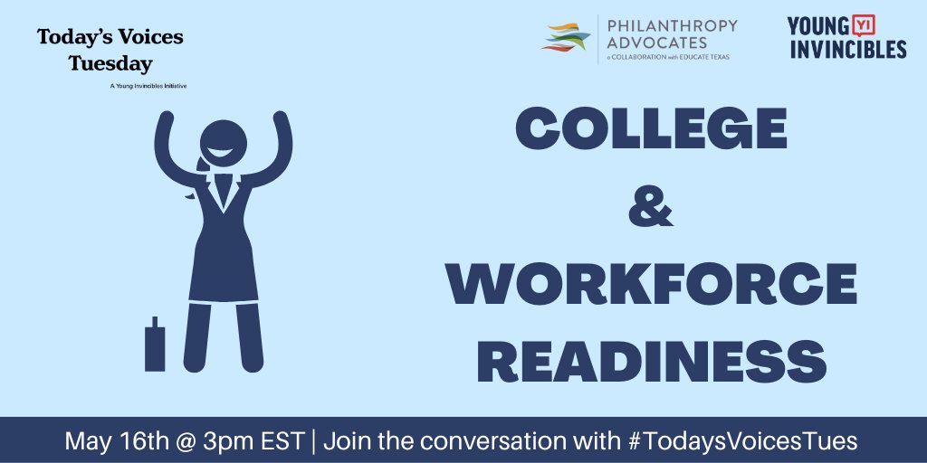 Exploring Systems for College and workforce Readiness in Texas Twitter chat - May 16 2023, 2-3 PM CT, 3-4pm ET

A lot is happening in TX right now; join us and @YoungInvincible for a #TodaysVoicesTues discussion about community college finance and student credit mobility.