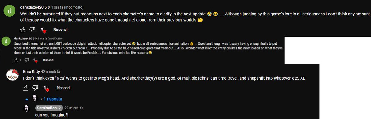DeadByErika's tweet image. In not a single moment of the video pronouns or LGBT come up but hey! Good moment to spew all my bigotry and nonsense in the comment section
&quot;Woke adventures&quot; they just ask Meg about her feelings 💀