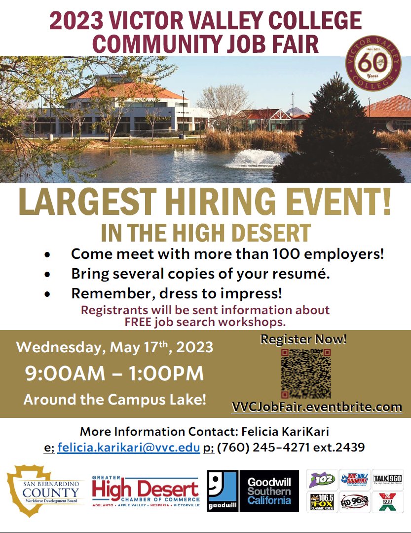 You're invited to the largest hiring event in the High Desert.  Come dressed to impress on Wednesday.  Register online bit.ly/3LLMbTO