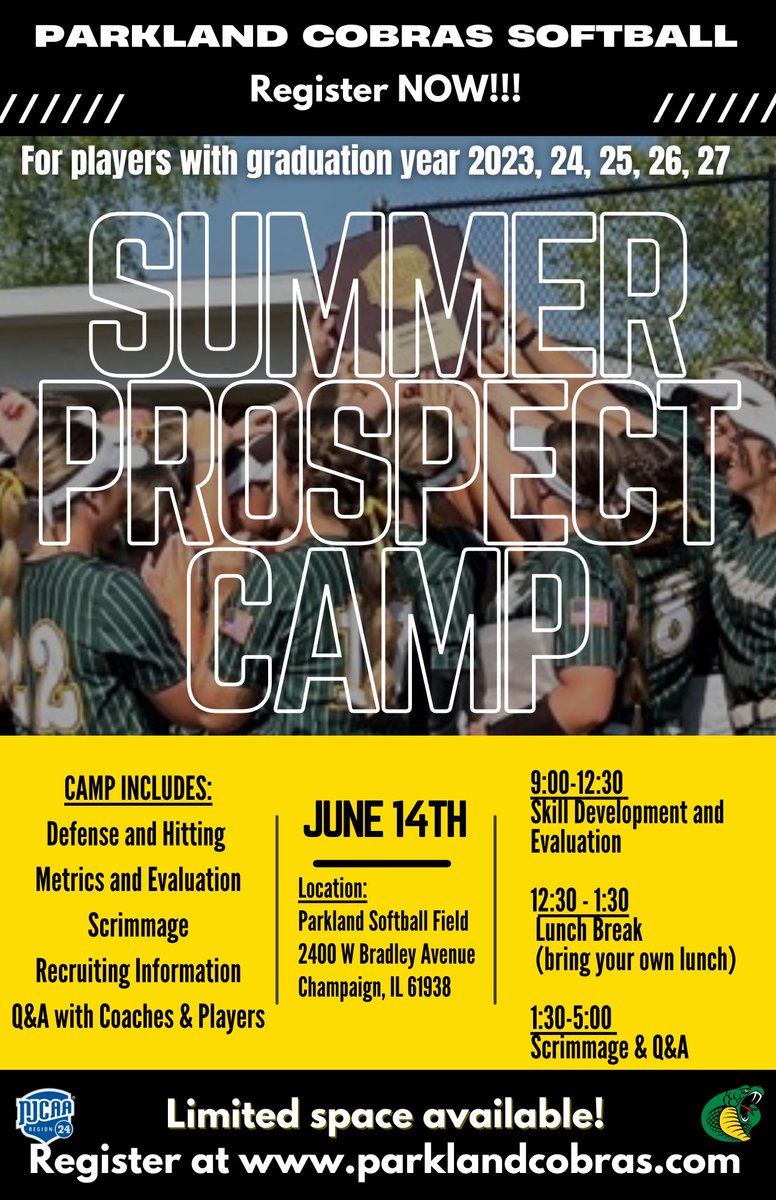 CobrasParkland's tweet photo. 🐍 Cobra Prospect Camp! 

✅Register here: https://t.co/L7frF1fTti

These Camps typically fill up within 24-48hours! Don't wait! https://t.co/BDvL25PpuL
