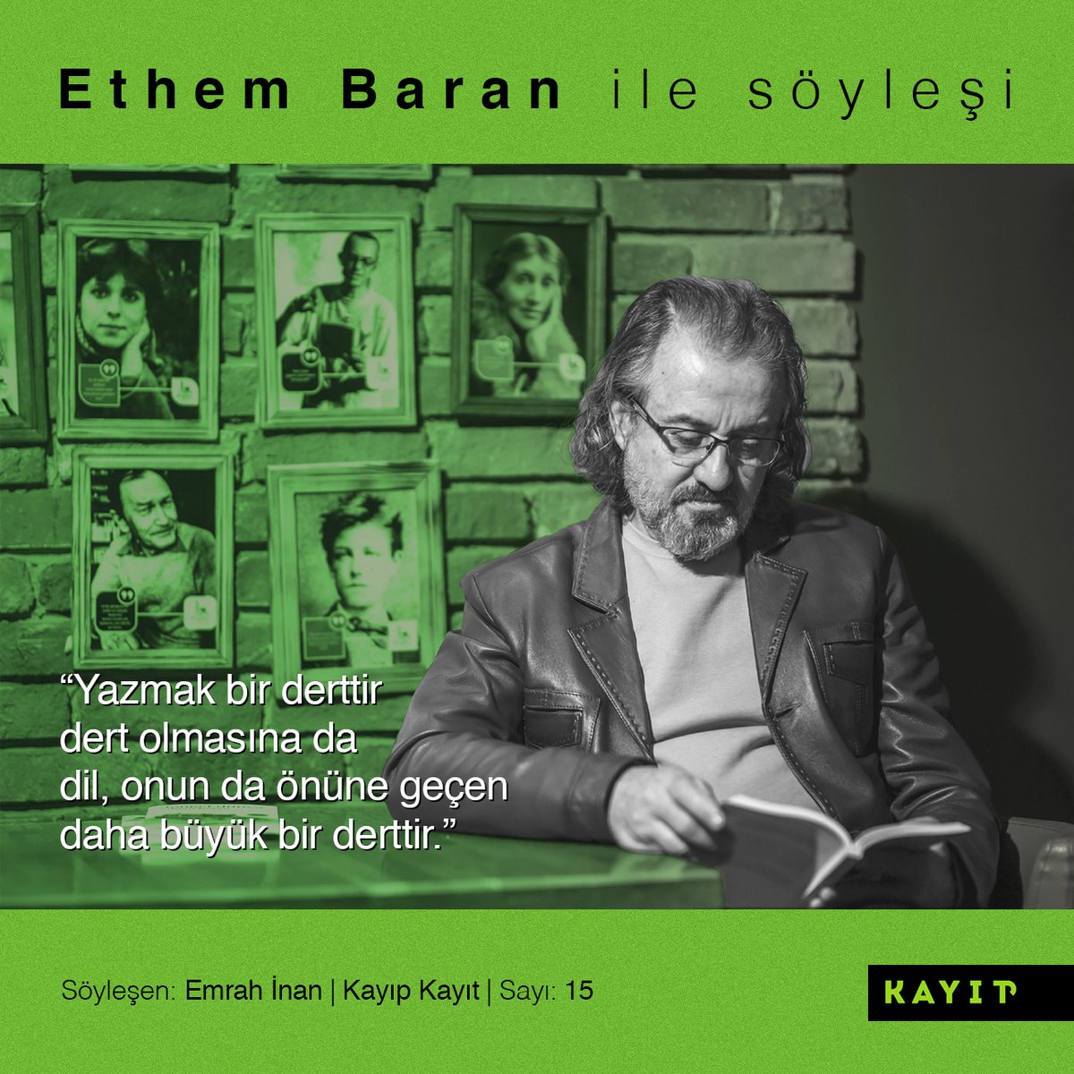 Edebiyatımızın önemli kalemlerinden; öykülerinde dil ve sözcük kullanımındaki ustalığıyla tanıdığımız, okuma zevkimizi tazeleyen üslubuyla Ethem Baran bir söyleşisiyle dergimizin yeni sayısında. Kendisine çok teşekkür ederiz.
#iyiokumalar