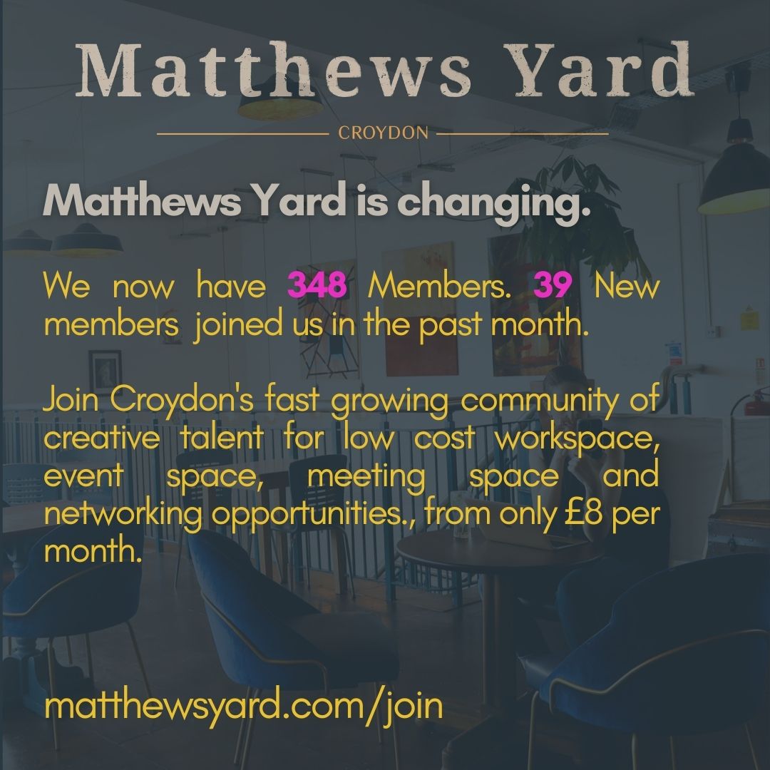 Join our network of creative talent for low cost workspace, coworking, event space, meeting rooms and networking. matthewsyard.com/join