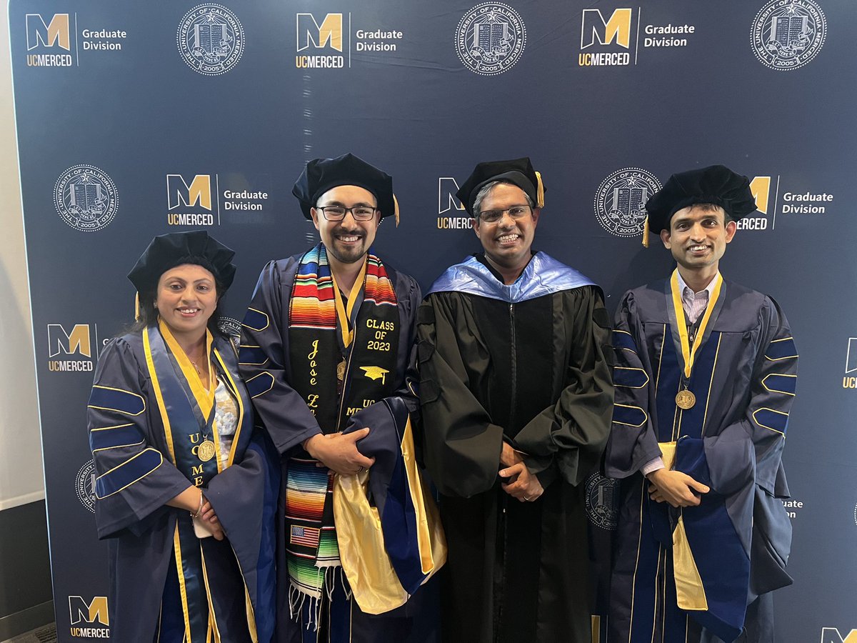 So proud at @ucmerced commencement with @niranjan_srpgla who I had the fortune of advising and @jezababo and Pooja Chopra - co-advised and co-mentored. Congrats to you and looking forward to the amazing things you will accomplish! @UCMercedPhysics @CCBM_UCMerced