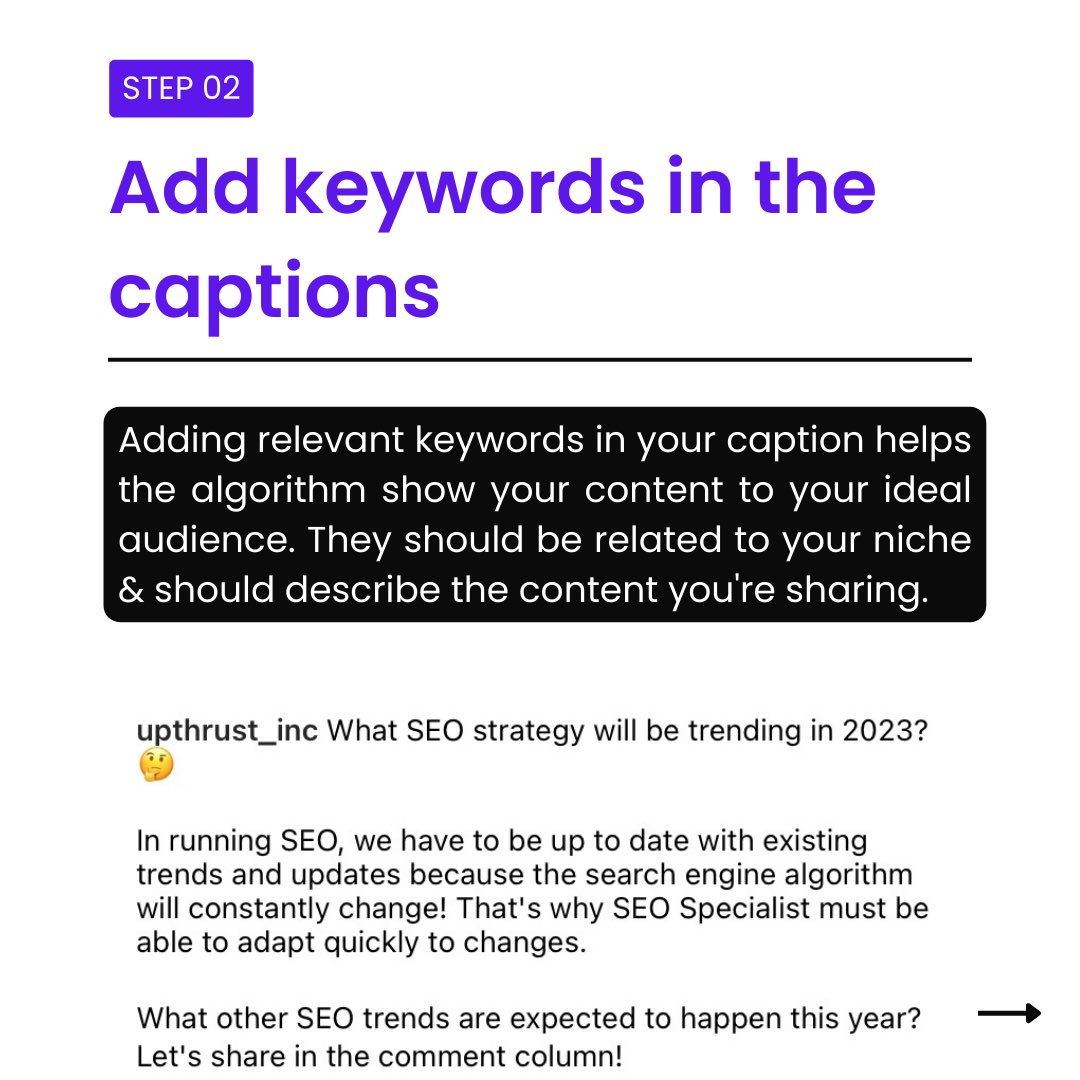 Upthrust_Inc's tweet image. Unlock the power of Instagram SEO and skyrocket your growth in 2023! 🚀 Discover the secrets, tips, and tricks to optimize your profile and dominate the algorithm game. 📈 Let&apos;s dive into the world of Instagram SEO together!

#InstagramSEO #2023GrowthTips #AlgorithmMastery