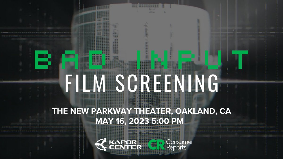 KaporCenter's tweet photo. TOMORROW join us on 5/16 for a special screening of BAD INPUT, our new video series in partnership with @ConsumerReports highlighting how biases in algorithms result in unfair practices toward communities of color, often without their knowledge. RSVP Here! https://t.co/RD3iWOjhId https://t.co/kOzSTxOdHc