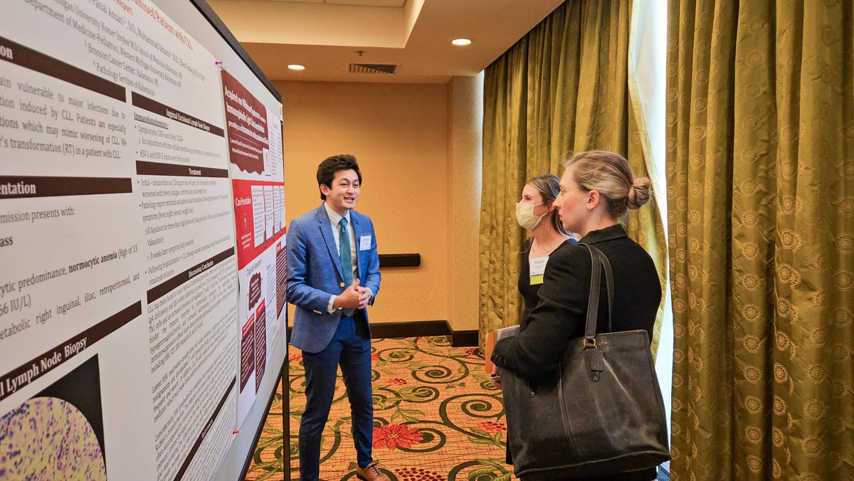 cameron_quon's tweet photo. Had a great time repping @WMUMedicine at the @MIChapterACP resident and medical student day! Presented a fascinating case report on von Willebrand Disease and Amyloidosis. Excited to have been awarded 1st place in the medical student clinical vignette category! #HemOnc🩸#MedEd 📚 https://t.co/zErWNXhsCy