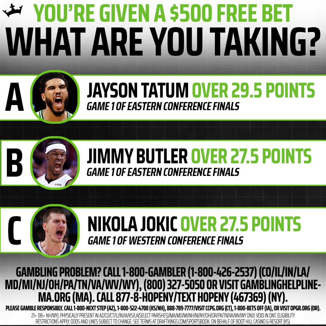DKSportsbook's tweet image. If you&apos;re given a $500 free bet, are you taking A, B or C?
