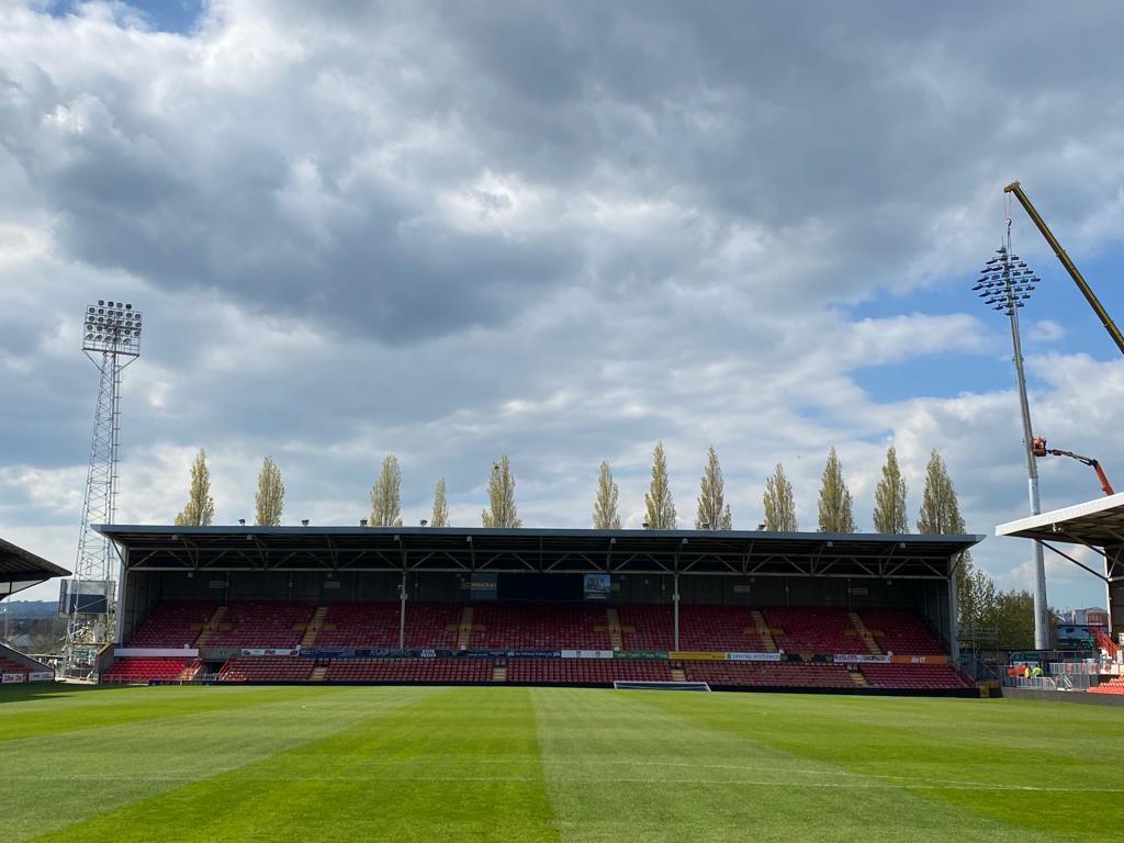 MuscoLighting's tweet photo. Congratulations to @Wrexham_AFC on your recent promotion to the EFL League Two! We’re excited to see the new lighting system going up at the Racecourse Ground in preparation for next season. https://t.co/7ihWqPvObi