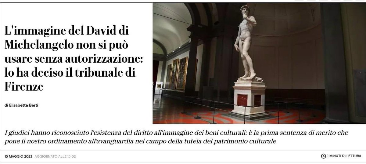 Un bene comune senza (c) da secoli non è più comune dunque. Ma certo, rendiamo più severo il diritto d’autore, fa bene all’arte che io non possa fare un fumetto col David